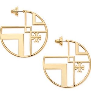 Tory Burch Gold Chevron Hoop Earrings